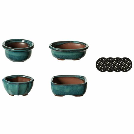 INVERNACULO Decorative Mini Glazed Ceramic Bonsai Succulent Pots Flower Planter , Drainage Holes, Blue, 4PK IN2641882